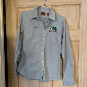 Light Blue Bowling Embroidered women’s shirt M.  EUC/vintage store/New Orleans